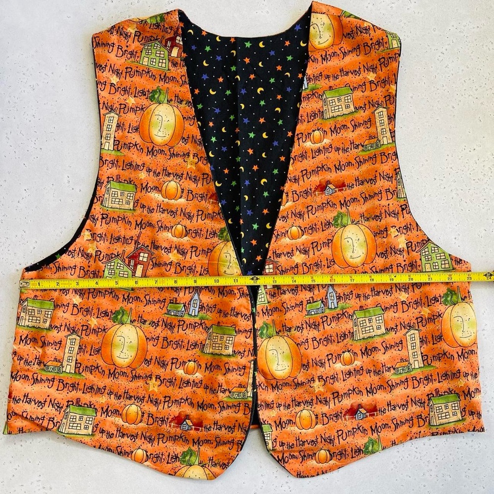 Halloween Handmade Reversible Orange Pumpkin Jack-O-Lantern Vest - Picture 3 of 6